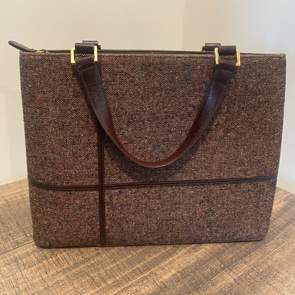 Etienne Aigner Brown Leather Trim Bag Tweed